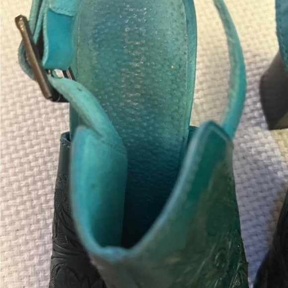 ROPER women’s turquoise leather Mika peep toe heels size 6 1/2 Western - Picture 9 of 12